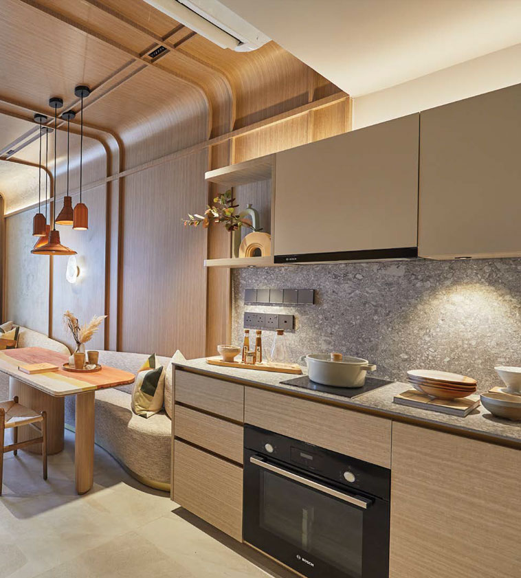 Mori Condo Livingroom + Kitchen Artist's Impression