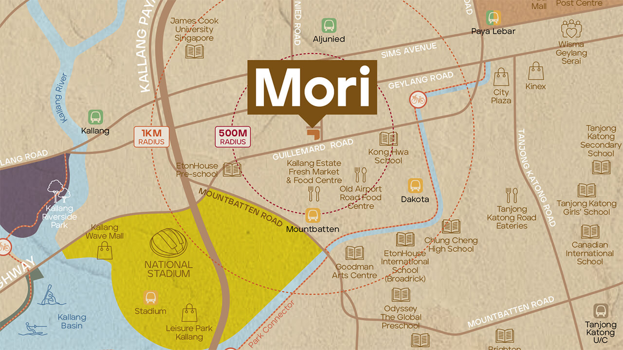Mori Condo Location Map - Location of MRT within 1km around this apartment.
